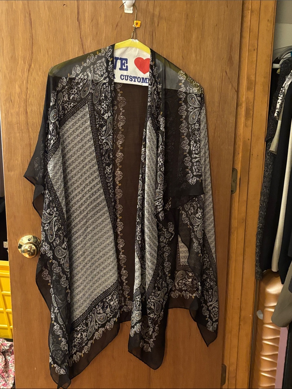 Black & Gray Sheer Patterned Kimono Jacket